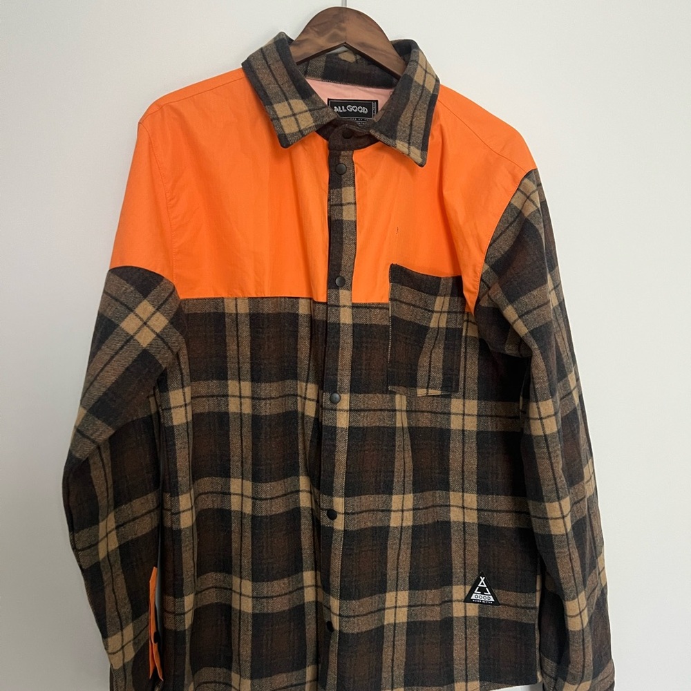 Men's Orange and Brown Plaid Military Jacket